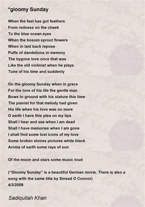 *gloomy Sunday Poem by Sadiqullah Khan - Poem Hunter