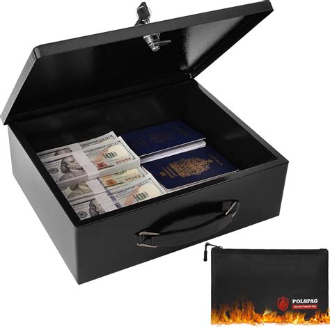 Fireproof Document Box with Key Lock & Fireproof Money Bag,Safe Storage Box for Valuables,Fire ...