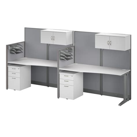 Office in an Hour 2 Person Cubicle Desk Set in Pure White - Engineered Wood ...