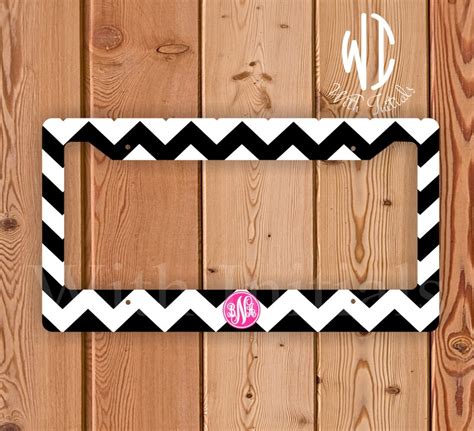 Chevron Black and White License Plate or Frame Monogrammed - Etsy