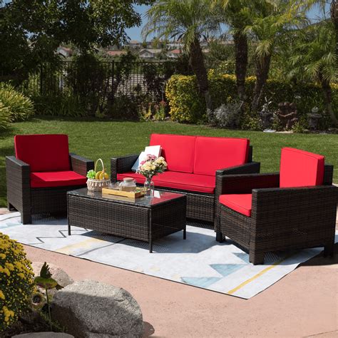 Walnew 4-Piece Wicker Outdoor Patio Conversation Set with Cushions ...