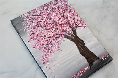 Cherry Blossom Tree Painting with Acrylics and Q-Tips | Easy Painting Idea | Cherry blossom ...