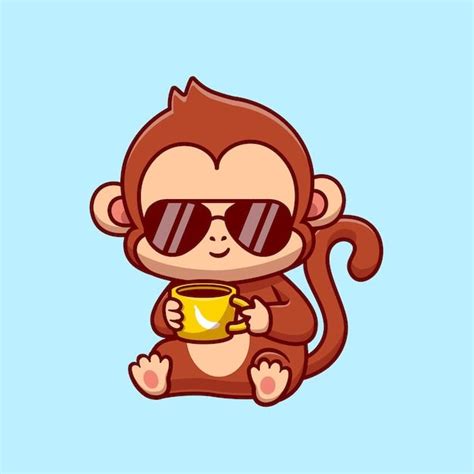 Cute cool monkey drink coffee illustrati... | Premium Vector #Freepik #vector #chimp #cute ...