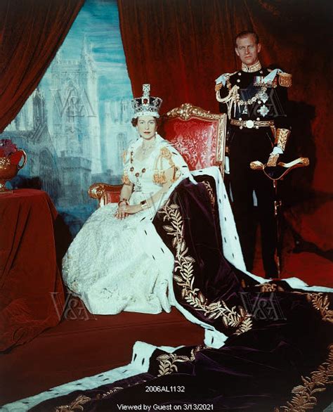 Queen Elizabeth II in Coronation robes with the Duke of Edinburgh ...