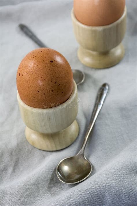 Two Boiled Eggs With Spoon And Salt Stock Image - Image of animals, brown: 32014583