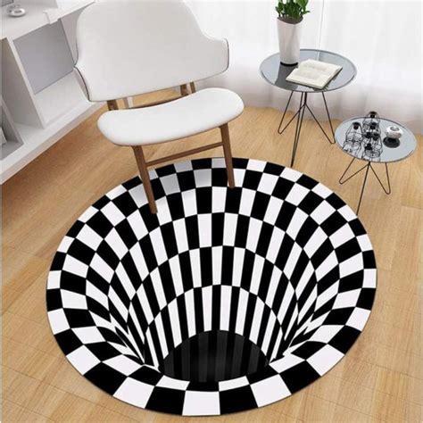 Optical Illusion Small Round Area Rug in Black & White | Interior ...