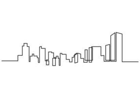 One continuous line drawing hotel, buildings, towers, skyline. Landmark ...