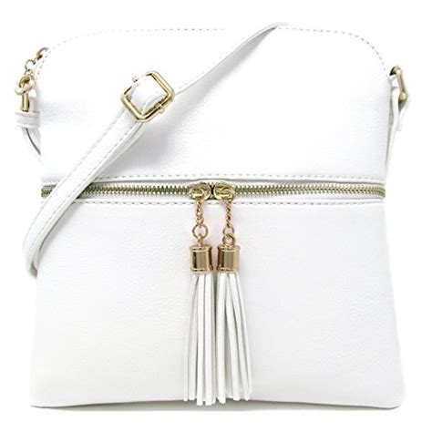 White Crossbody Purse. Multi Zipper Pocket Small Wristlet Crossbody Bag (White).