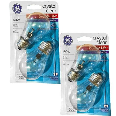 GE Crystal Clear 60 Watt, 650 Lumen, A15 Ceiling Fan Light Bulbs w/Medium Base (4 pack ...