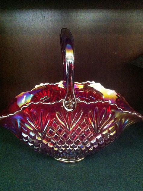 Very Rare Red Carnival Glass bowl with handle | Carnival glass vintage, Carnival glass, Carnival ...