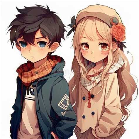 Anime Style Cute Boy and Girl Illustration Stock Illustration ...