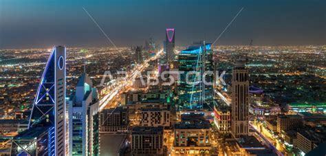 A night view of the towers and skyscrapers in the city of Riyadh, the ...