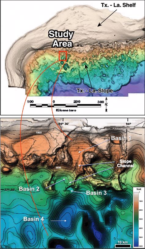 Bathymetric map of the western Gulf of Mexico highlighting the ...