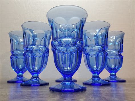 8 Available 4 Purplish Blue Fostoria 12 oz Iced Tea Glasses Excellent Condition! Drinkware Home ...