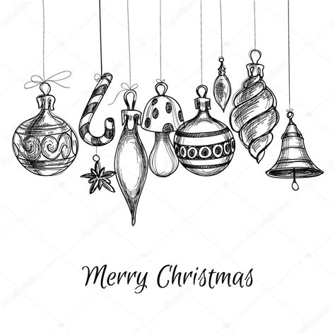 Black and white Christmas hand drawn ornaments Stock Vector Image by ...