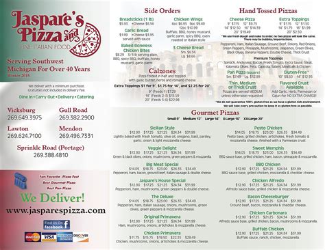 Jaspare's Pizza | Menu