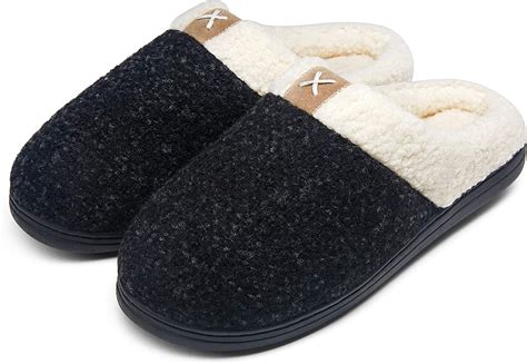 Men's Slippers Memory Foam with Warm Fuzzy Plush Indoor Outdoor House Slippers for Men(AMY203 ...