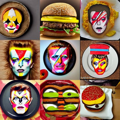 cheeseburger decorated like David Bowie face paint, | Stable Diffusion | OpenArt