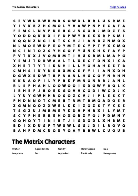 Download The Matrix Characters Word Search PDF