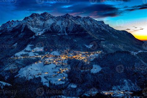 Mountain village at night 16273445 Stock Photo at Vecteezy