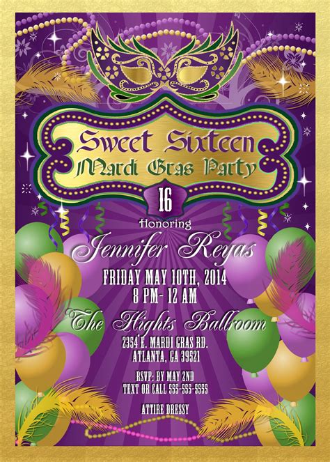 Mardi Gras Party Invitations | Mardi gras invitations, Birthday invitations, Mardi gras ...