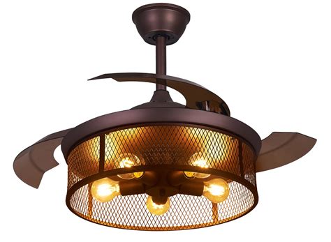 Buy DAFOLOGIA Caged Ceiling Fan with Light 42" Industrial Retractable Remote Control Rustic ...