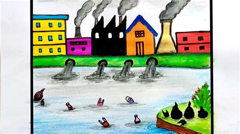 How to draw water pollution poster | Stop water pollution save earth | Air pollution drawing ...