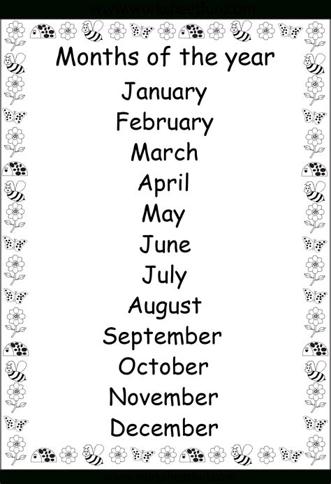 Kindergarten Months Of The Year Worksheets