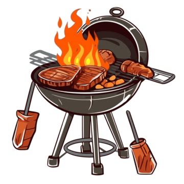 Bbq Clipart Vector Barbecue Grill With Flames And Steaks Cartoon, Cartoon Clipart, Bbq Clipart ...