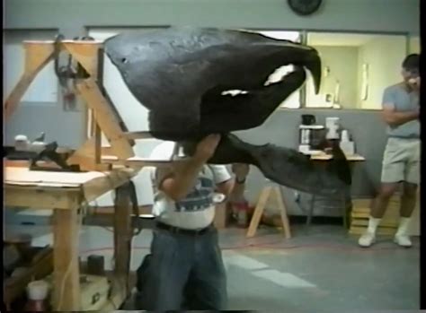 Footage from behind the scenes of "Tremors" (1990), showcasing the special-effects team ...