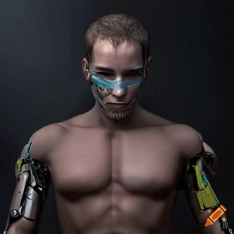 Cyborg male with an enlarged head and led lighting on Craiyon