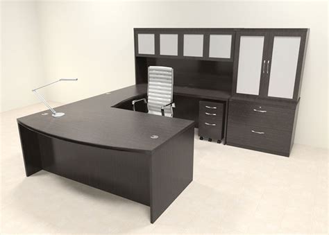 7pc Modern Contemporary U Shaped Executive Office Desk Set, #RO-ABD-U15 - H2O Furniture