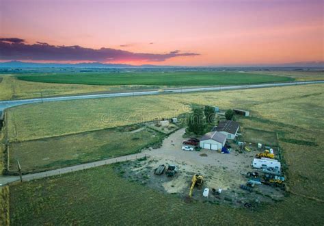 Sunset Over a Ranch stock image. Image of farm, acreage - 99634125