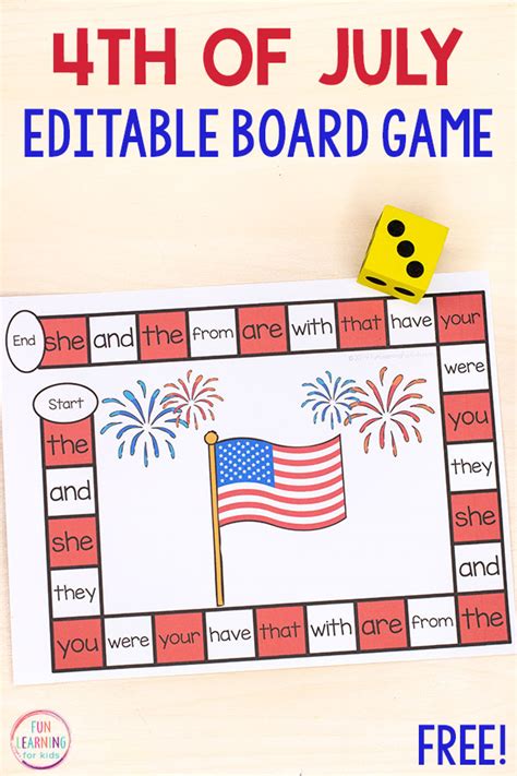 Editable 4th Of July Board Game Printable