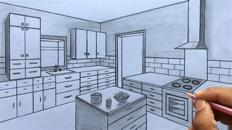 Perspective Drawing Of A Kitchen