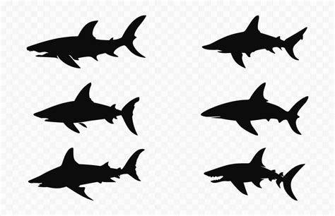 Hammerhead shark black silhouette set, Hammerhead Sharks silhouettes ...