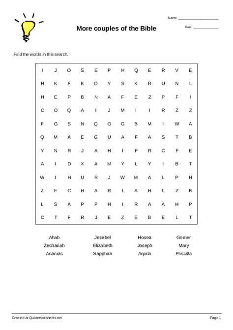 More couples of the Bible - Wordsearch - Quickworksheets