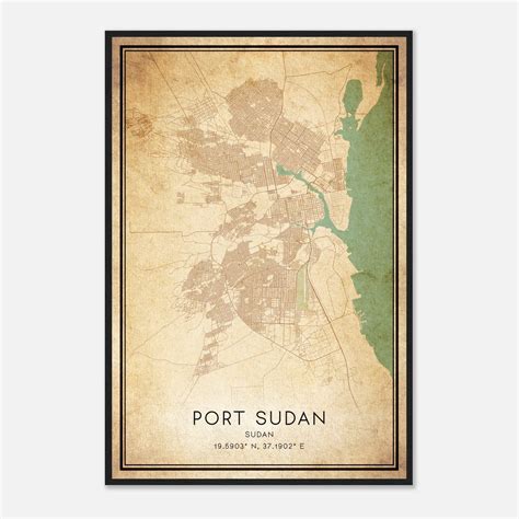 Vintage Port Sudan Sudan Map Poster, Port Sudan City Road Wall Art ...