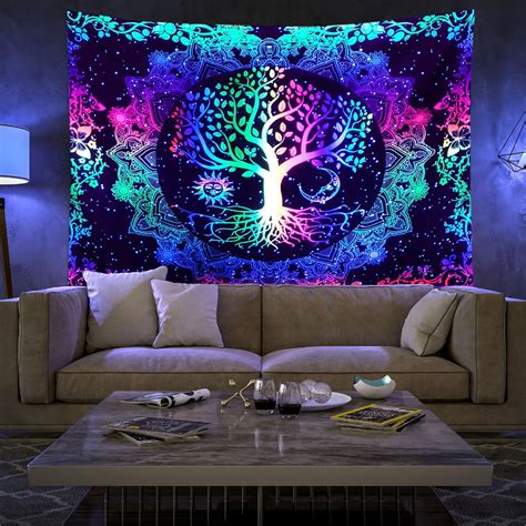 Yipa Blacklight Hippie Wall Hanging Trippy Blanket Bedspread Bohemian ...