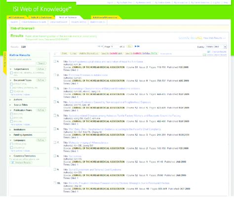 A Web of Science search results showing 320 articles of the Journal of ...