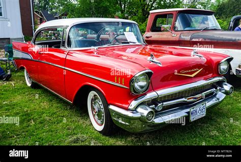 1957 Cheverolet Chevy Old vintage cars at antique car exhibition in ...