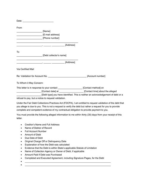 Free Debt Validation Letter Template | PDF & Word