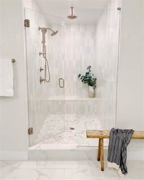 Modern Shower Bench and Nickel Faucets - Soul & Lane