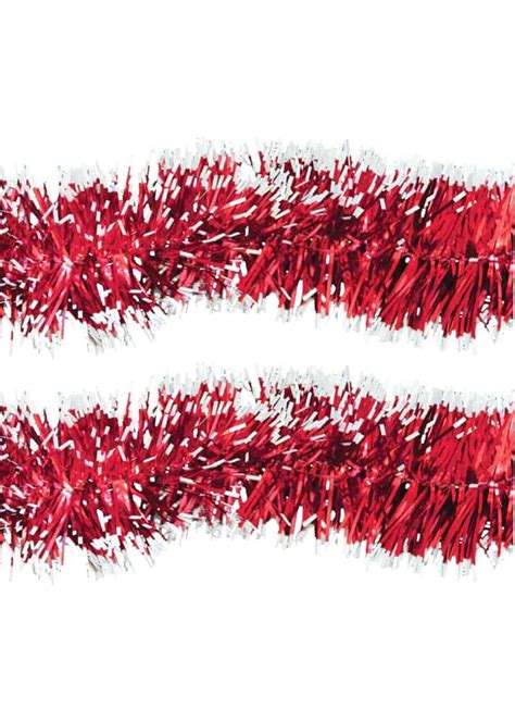 White Tipped Tinsel 2m x 8cm | Red - The CPS Warehouse