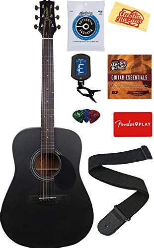 Jasmine Acoustic Guitar - Matte Black Bundle with with Strings, Strap, Tuner Deals ...