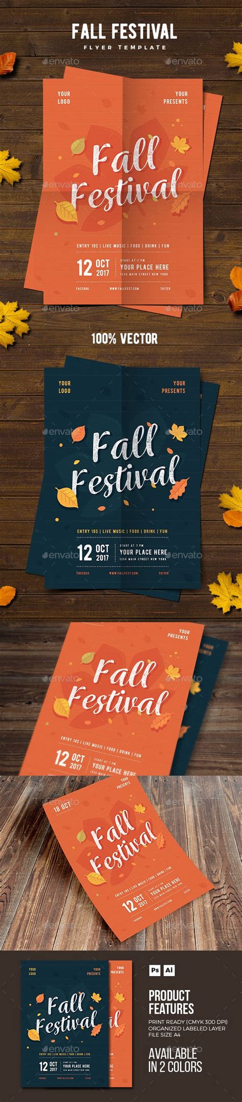 Fall Festival Flyer Template PSD, AI Illustrator • Well Organized Layers • Fully Editable • CMYK ...