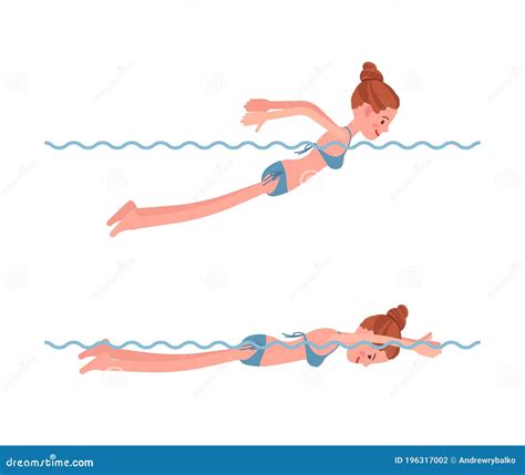 Female Swimmer in Butterfly Swimming Style Set Stock Vector - Illustration of breathing, cartoon ...