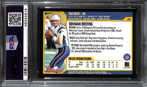 Lot Detail - 2000 Bowman Tom Brady Rookie Card #236 Graded PSA 10 GEM Mint