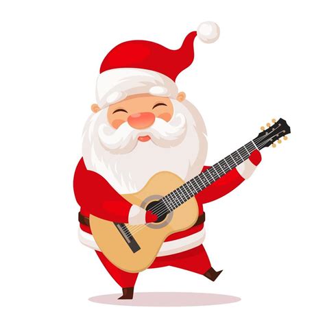 Cute Santa Claus plays acoustic guitar, cartoon vector illustration ...