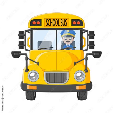 Cartoon school bus driver driving a bus Stock-Vektorgrafik | Adobe Stock